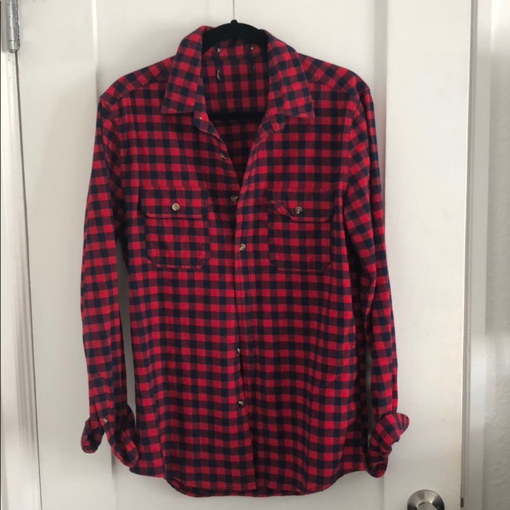 Red & navy blue checkered flannel